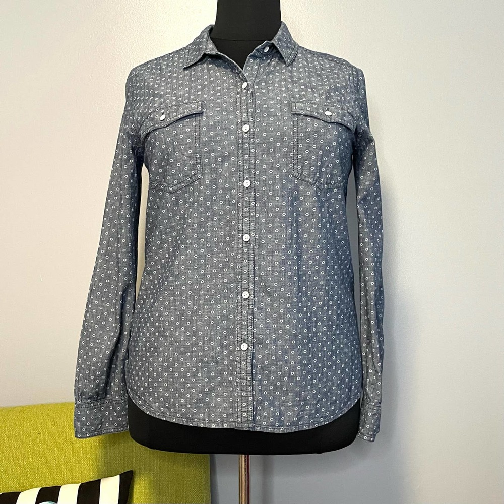 Halogen Blue Chambray Dot Cotton Button Down Shirt XL